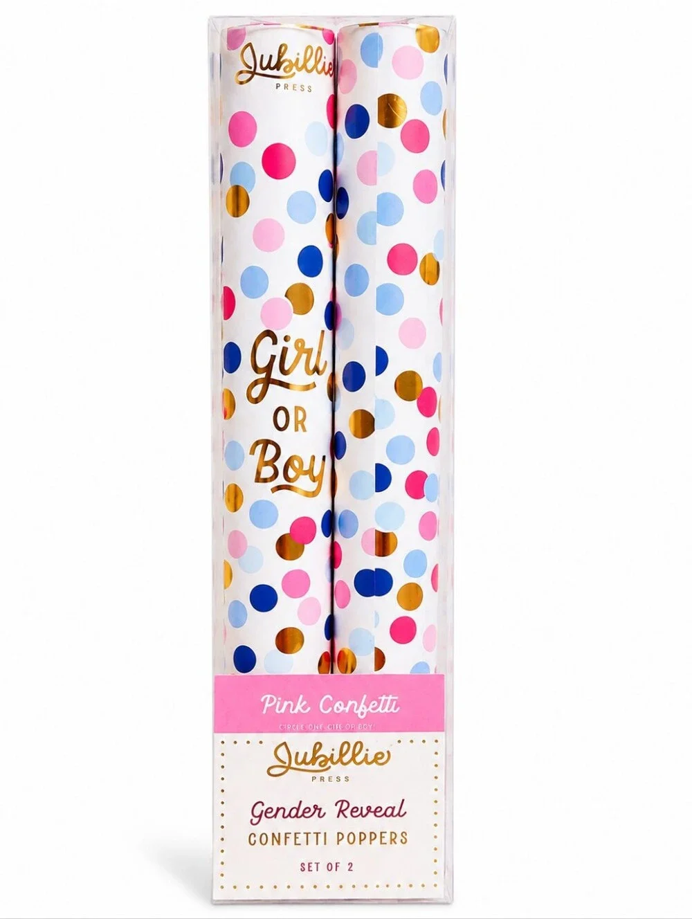 New! Jubillee Gender Reveal Poppers Baby Girl! Pink Confetti Poppers - Set of 2